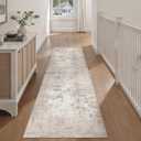 2x7 Washable Runner Rug Beige Grey Abstract Non Slip Soft Low Pile Hallway Kitchen Rug Neutral Modern Carpet for Laundry Bathroom Bedroom Living Room Home Decor
