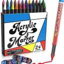 alchilalart Acrylic Paint Markers, 24 Color Fine Tip Permanent Acrylic Paint Pens For Rock Painting, Canvas, Wood, Glass, Ceramic, Fabric, Plastic, Egg, Scrapbook, Art Painting Supplies Kit