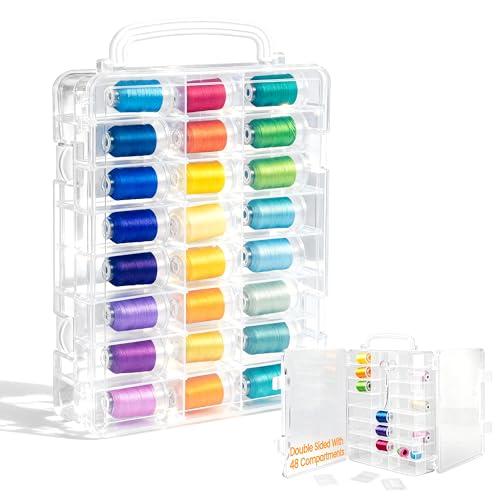 New brothread Double-Sided Storage Organizer/Box with Total 48 Adjustable Compartments, Removable Dividers For Embroidery and Sewing Threads, Embroidery Floss, Needles, Beads, Small Crafts & Toys