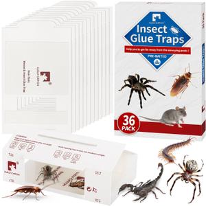 LULUCATCH Mouse Traps, 36 Pack Pre-Baited Sticky Mouse Traps Indoor for Home, Non-Toxic Bulk Sticky Pads, Glue Traps for Rats, Bugs, Spider, Mice, Cockroach, Pet Safe Pest Control (36 PK Upgraded)