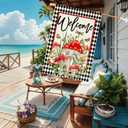 Baccessor Spring Summer House Flag 28 x 40 Inch, Mushroom Floral Diamond Double Sided Burlap Welcome Large Yard Flag Seasonal Holiday Lawn Proch Outdoor Outside Decor