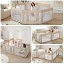 Sweeby Foldable Baby Playpen, 79x71 Playpens for Babies and Toddlers Large Play Yard with Door Baby Fence with Gate and Indoor & Outdoor Play Pen, Light Khaki