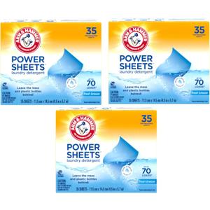 Arm & Hammer Laundry Detergent Power Sheets,Fresh Breeze, up to 210 Loads, 35 Ct (Pack of 3)