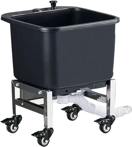 Freestanding Floor Commercial Mop Sink with Rollers, Plastic Mop Sink Service Basin with Drain Botton, Household Mop Buckets for Balcony Bathroom Kitchen Restaurant Business Outdoor