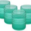 Luminthra Set of 6 Vintage 12 oz Crystal Glasses, Old Fashioned Glass Cups for Water, Juice, Coffee, and Beer (Aqua Blue)
