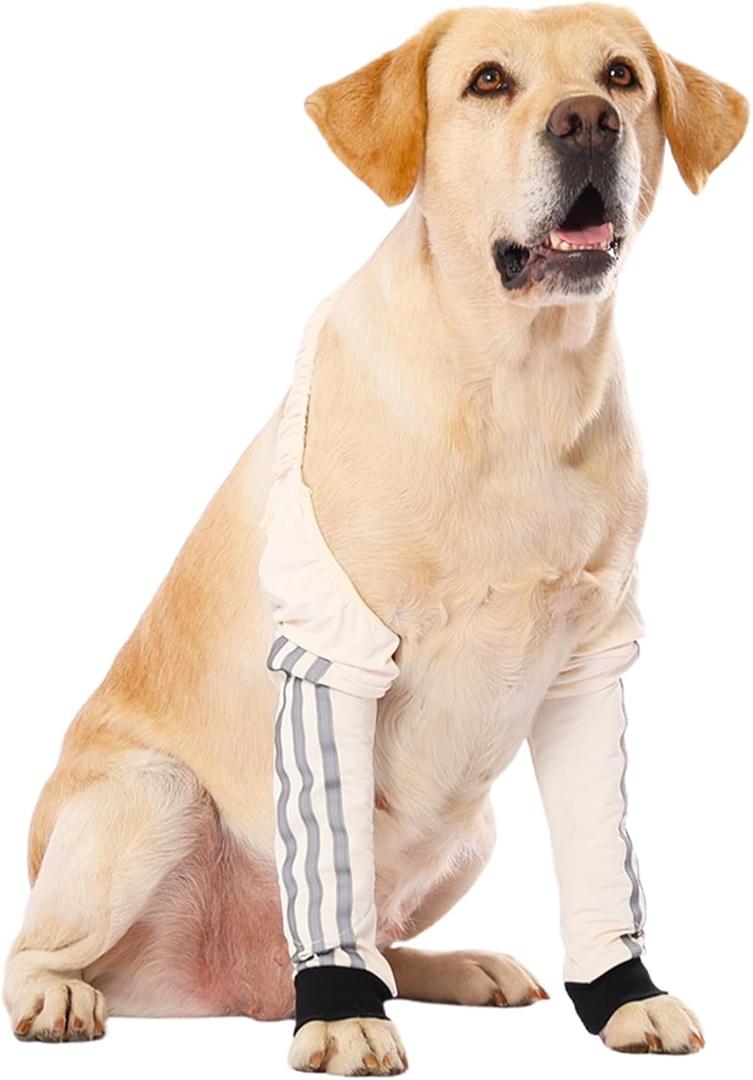 LovinPet Dog Front Leg Sleeves with Reflective Straps, Elbow & Knee Protector Recovery Sleeve for Medium & Large Dogs, Pair for Both Front Legs, Breathable Padded Support for All-Season Use,White,3XL