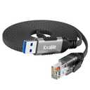 Flat USB to Ethernet Cable 4 FT, USB 3.0 A to RJ45 Thin Cord, Directly Connected, Aluminum, Braided, OFC, USB to RJ45 Gigabit LAN Network Cable for Laptop, PC, Switch and More, OD: 0.8in x 0.25in