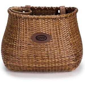 CXWXC Bike Basket - Handmade Rattan Bike Baskets for Girls Women - Front Bicycle Bike Basket with Coffee Cup Holder for Beach Cruiser, Scooter, Ebike