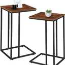 C Shaped Side Table Set of 2, Skinny Sofa Table for Sofa and Bed, Couch Tables That Slide Under, Small End Tables for Living Room, Bedroom or Small Spaces, Rustic Brown