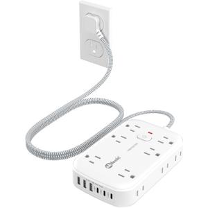 Power Strip with USB, 2100J Surge Protector Flat Plug Extension Cord 5ft, 12 Outlets & 6 USB(3 USB C)Charging Station, 3 Side Outlet Extender Wall Mountable for Tablet Laptop Computer Multiple Devices 5 FT, 12AC+3U3C