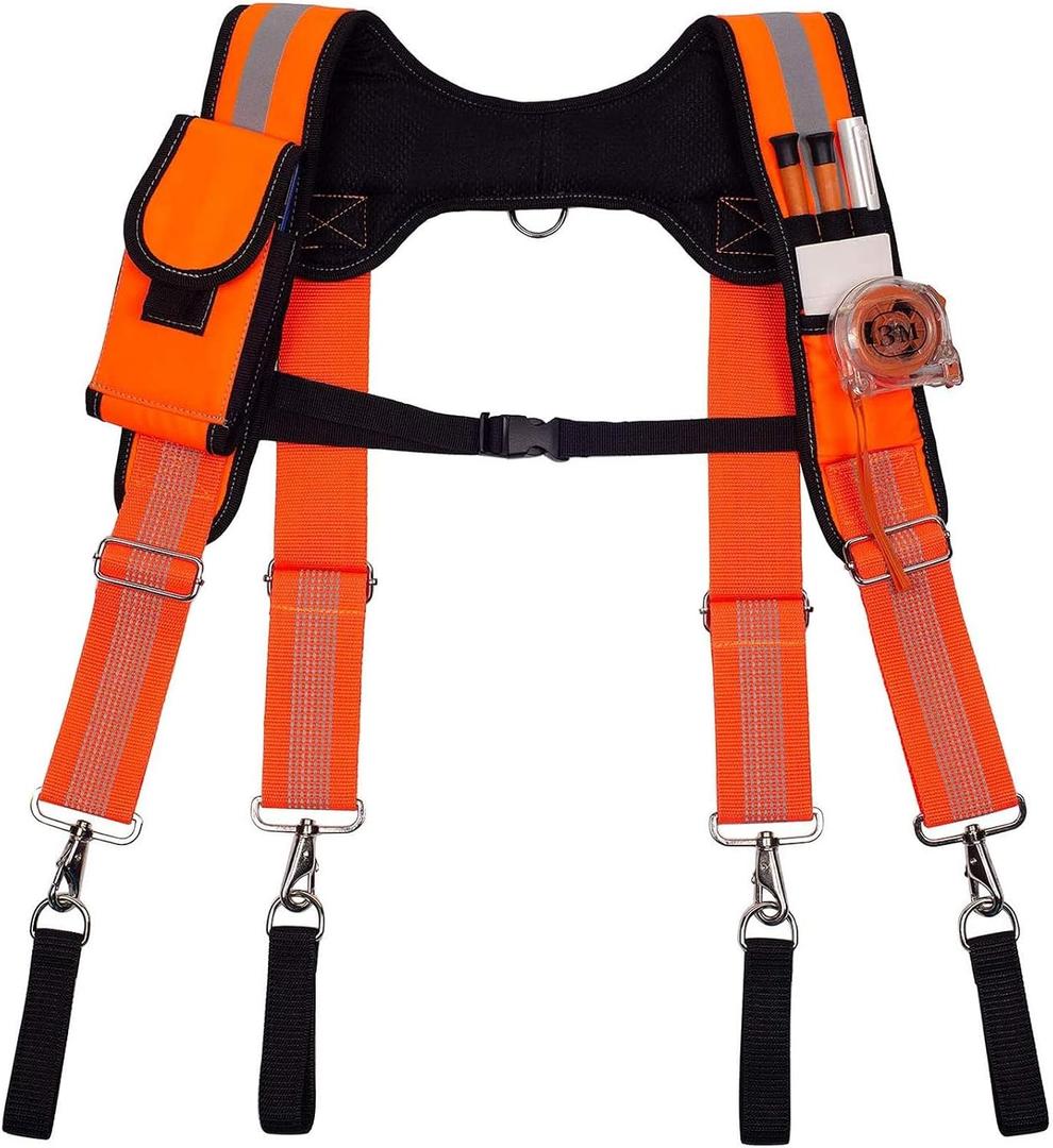 Tool Belt Suspenders Reflective Safety Suspenders Construction Work Suspenders with Phone Holder(Orange)