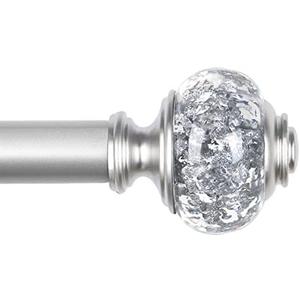 USFOOK Silver Curtain Rod, 7/8 Inch Curtain Rods for Windows 72 to 144 Inch, Telescoping Splicing Drapery Rods 32 to 144 Inch, Home Decoration with Decorative Translucent Finials