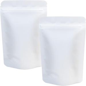 100 Pack Matte White Mylar Bags Stand Up - 4 x 6 Inches Resealable Mylar Ziplock Bags Food Storage Foil Pouch