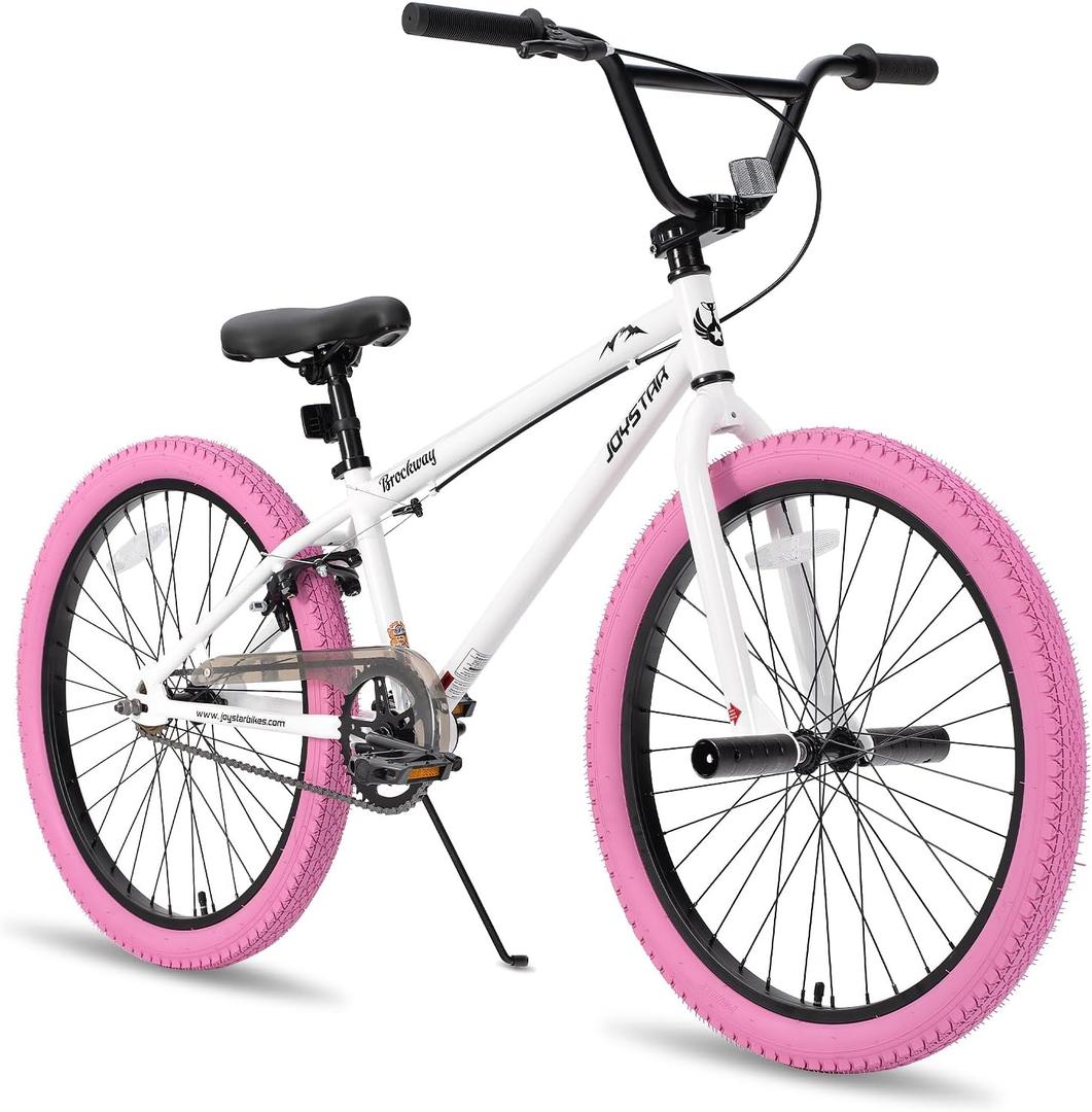 JOYSTAR Brockway Freestyle Kids BMX Bikes 20" 24" Kids Bicycles for 6-14 Years Old Boys Girls and Beginner-Level Riders 2 Pegs Multiple Colors (White)