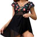 Bhome Maternity Tankini Swimsuits Two Piece Swim Dress Mesh Hem Pregnancy Bathing Suit Ruffle High Waisted U-Wire Swimwear, Tropical Floral XL