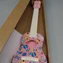 LeeQee 21in Colorful Graffiti Ukulele Guitar for Kids, 4 Strings Kids Guitar Ukulele Musical Instruments Learning Educational Toys with Picks for 3 4 5 6 7 8 9 10 11 12 Toddler Boys Girls (Pink)