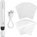 Grinsvalley 47 Pcs Card Flattening Kit Thermal Pen Card Based Care Tool Accessory Set Include 1 White Crease Reducer Thermal Pen 25 Heat Papers 20 Heat Vinyl Clear Sheets and 1 USB Charging