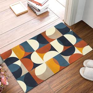 Bathroom Rugs Navy Blue Orange Beige Middle Century Modern Geometric Soft Plush Microfiber Memory Foam Bath Mat Non-Slip Washable Shower Mats for Bathtub Sink Floor Mat 16x24Inch