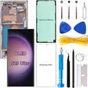 OLED Screen Replacement for Samsung Galaxy S23 Ultra 5G for Samsung S23Ultra SM-S918U SM-S918U1 LCD Display Digitizer Touch Assembly Support Fingerprint S-Pen (Purple Frame+Protector+Adhesive+Tools)
