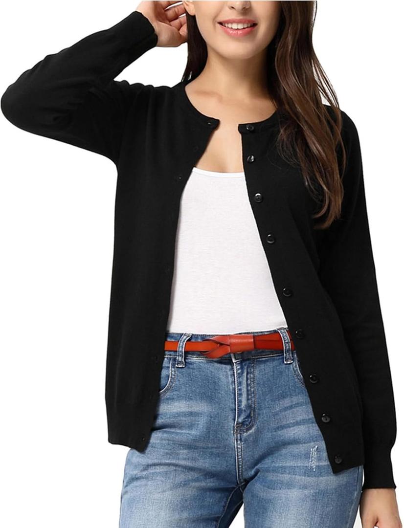 GRACE KARIN Womens Long Sleeve Knit Cardigan Sweaters Casual Dressy Open Front Button Down Cardigans Spring Outfits, 2XL