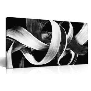 Modern Abstract Wall Art Black and White Curve Line Decor 29"X58"