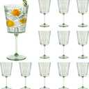 12 PCS Green Plastic Wine Glasses with Removable Stems 13.5 Oz Ribbed Wine Glasses Square White Wine Glass Muted Pastel Colors Goblets Elegant Fluted Glassware for Wedding Anniversary Birthday