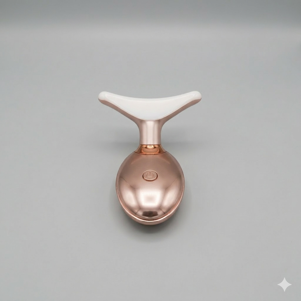 7 Color Face and Neck Massager Light Therapy, Red Light Based Facial Massager for Skin Care, Firming, Smoothing (Rose Golden)