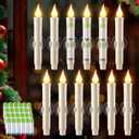 Enhon 12 Pcs Battery Operated Window Candles, Ivory LED Christmas Window Candles with Sensor Dusk to Dawn, Cordless Flameless Taper Candlestick with Battery & Suction Cup for Xmas Wedding Decorations