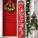 Christmas Wooden Porch Sign 47.2" Red Ornament Welcome Sign for Front Porch, Vertical Standing Outdoor Porch Decor for Home Front Door Yard Farmhouse Hanging Christmas Decoration