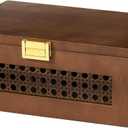 Decorative Rattan Storage Boxes Solid Wood Woven Baskets Bins with Lid Keepsake Memory Jewelry Box Natural Boho Shelf Wicker Closet Desk Organizer Container (Walnut Color, Small Size)