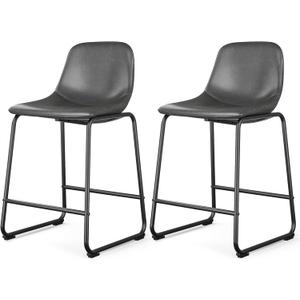 Rfiver Pu Faux Leather Bar Stools Set of 2, Industrial Pub Barstools with Back and Footrest, Modern Armless Bar Height Stool Chairs (Grey, 24" Counter Chair x2)