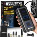 POCKET AIR PRO Tire Inflator Portable Air Compressor by Bullseye Pro for Tires, Balls, Bike with Persta Valve, Auto Shut Off, Inflates in 2 Min, Cordless Rechargeable 6000MAH,150 PSI, SoS Light