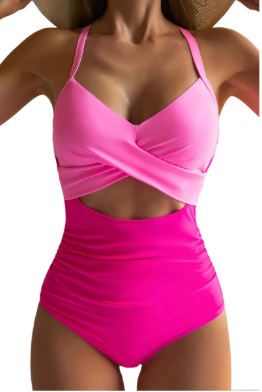 Eomenie Women's One Piece Swimsuits Tummy Control Cutout High Waisted Bathing Suit Wrap Tie Back 1 Piece Swimsuit, Size Medium