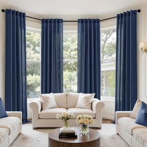 MIULEE Navy Blue Linen Curtains 102 Inch Long 4 Panels Light Filtering Window Drapes with Rod Pocket Back Tab for Living Room Bedroom Farmhouse Decor 42" W x 102" L Inches
