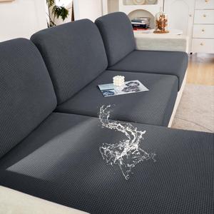 hyha Waterproof Couch Cushion Covers, Washable Sofa Cushion Slipcovers, Thick Stretch Jacquard Fabric, Couch Sofa Covers for Pets with Elastic Bottom (3 Pieces, Grey)