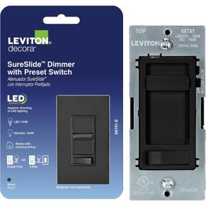 Leviton SureSlide LED Advanced Dimmer Switch for 150W Dimmable LED, Halogen and Incandescent Bulbs and Fixtures, 66741-E, Black