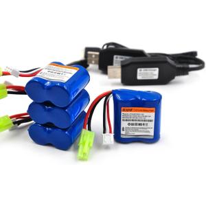 (4-Pack) 7.4V 600mAh Li-ion Battery with Mini Tamiya Plug Replacement for H102 H106 H108 H110 H112 H122 DEERC H121 TX121 RC Boats 2022 Version