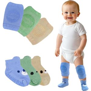 Simply Kids Anti-Slip Baby Knee Pads and Socks Set for Crawling and Walking (6 Pairs, 6-18 Months) Infant Toddler Boy Girl