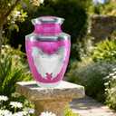 M MEILINXU Urn for Ashes for Woman & Male, Cremation Urns for Human Ashes Adult Female & Man, Burial Urns, Decorative Urns for Funeral, Silver Angel Wings and Heart-Shaped, Pink Urn for Woman -Large