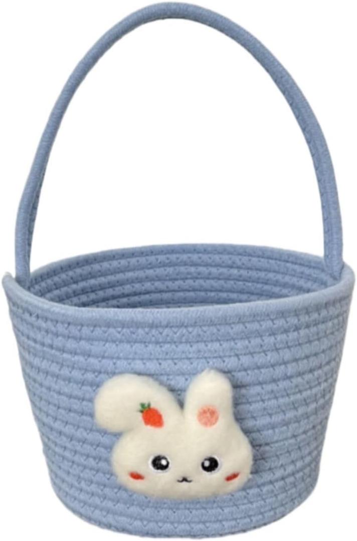 Easter Decorations for Home Cute Bunny Ears Easter Basket Plush Easter Gift Bags Woven Buckets Retro Easter Eggs Decor Candy Gifts Storage Easter Basket Stuffers Indoor Spring Decor (One Size, 2-Blue)