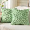 decorUhome Throw Pillow Covers 22x22 Inch Set of 2, Soft Plush Faux Wool Sage Green Couch Pillow Covers, Spring Solid Dyed Accent Pillow Cases for Sofa Bed Living Room Home Decor (22" x 22" (Pack of 2))