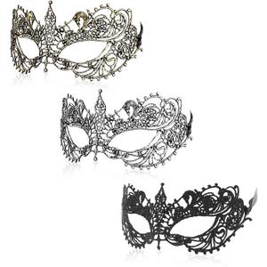 3 Pcs Adult Masquerade Mask Mysterious Fun Lace Masks for Couples Women Man Lace Headpiece Disguise for Costumes (Black/Gold/Silver)