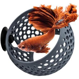 The Original Cave Lounge - Betta Fish Tank Accessories Swim-Through Hideout Ornament for Small Fish and Shrimp Aquarium Decoration with Plant Holder - Authentic Design byMazy (Anthracite Grey, Medium)