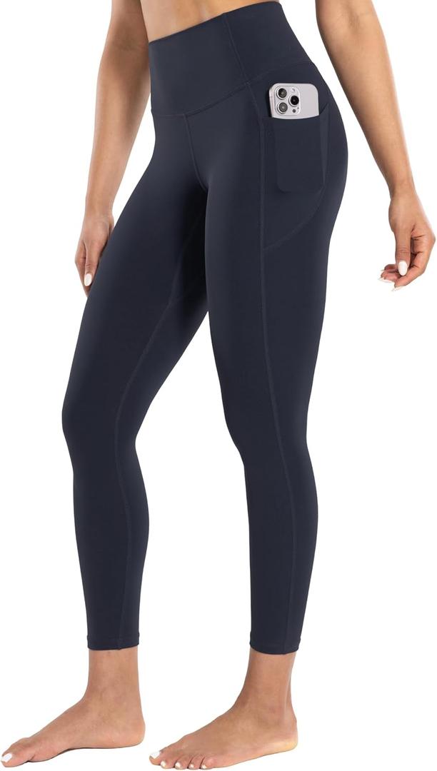 ENERBLOOM Workout Leggings with Pockets for Women High Waist Yoga Pants 25"/28" Cream Soft Lightweight Athletic Gym Tights, Dark Navy XS