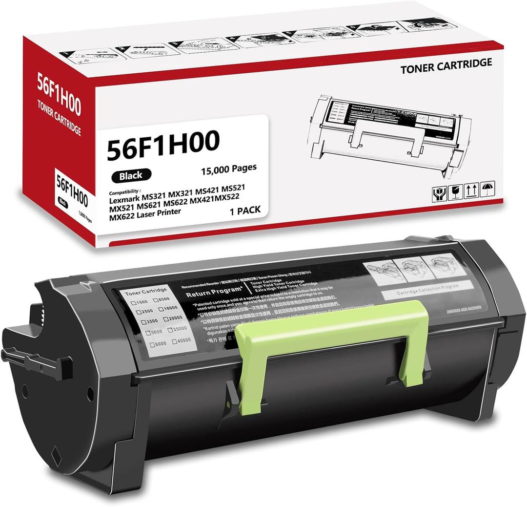High Yield 56F1H00 Black Toner Cartridge Replacement for Lexmark MS321 MX321 MS421 MS521 MX521 MS621 MS622 MX421MX522 MX622 Laser Printer 15,000 Pages