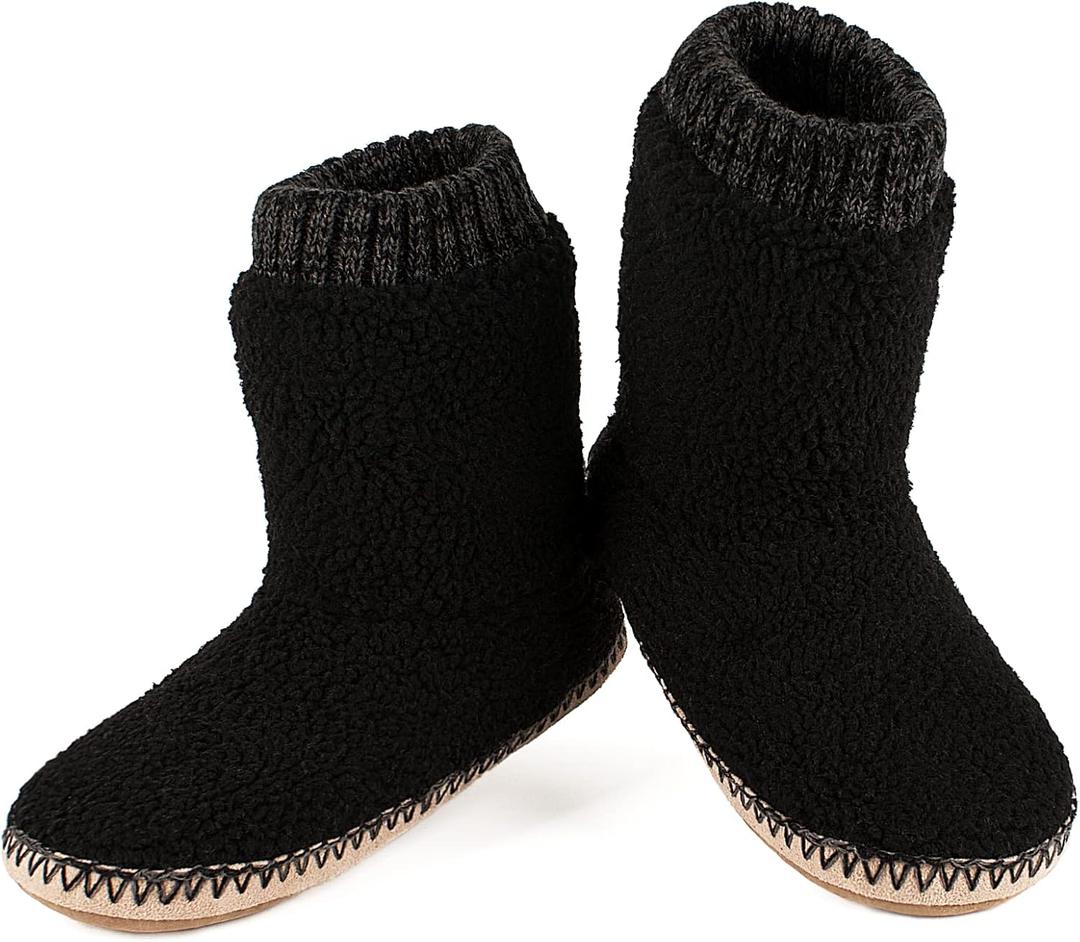 Men's Warm Up House Boots, Thick Fuzzy Sherpa Fleece Winter Moccasin Socks Non-slip Soles, Cozy Soft Comfy Indoor Shoes Rubber Grippers (10-11)