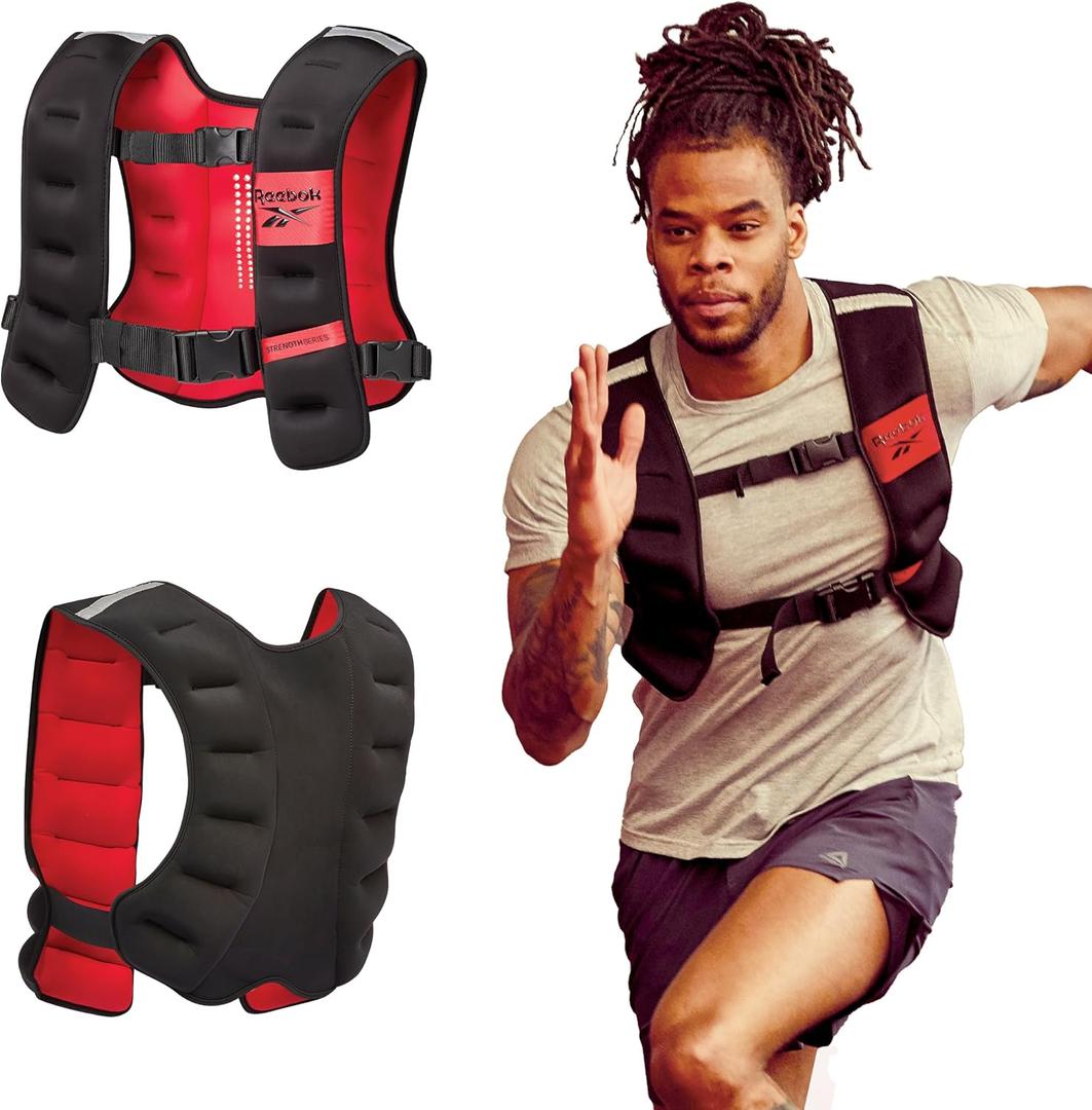 Reebok Weighted Vest Premium Adjustable Strength Training Vest with Reflective Trim for Full-Body Workouts, Cardio, Running & Rehabilitation Comfort Fit, Durable Material, 20Lb