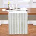 Solino Home Linen Table Runner 120 Inches Long - Sorrento Stripe, 100% Pure Linen Sage and White Table Runner 14 x 120 Inch for Dining, Summer