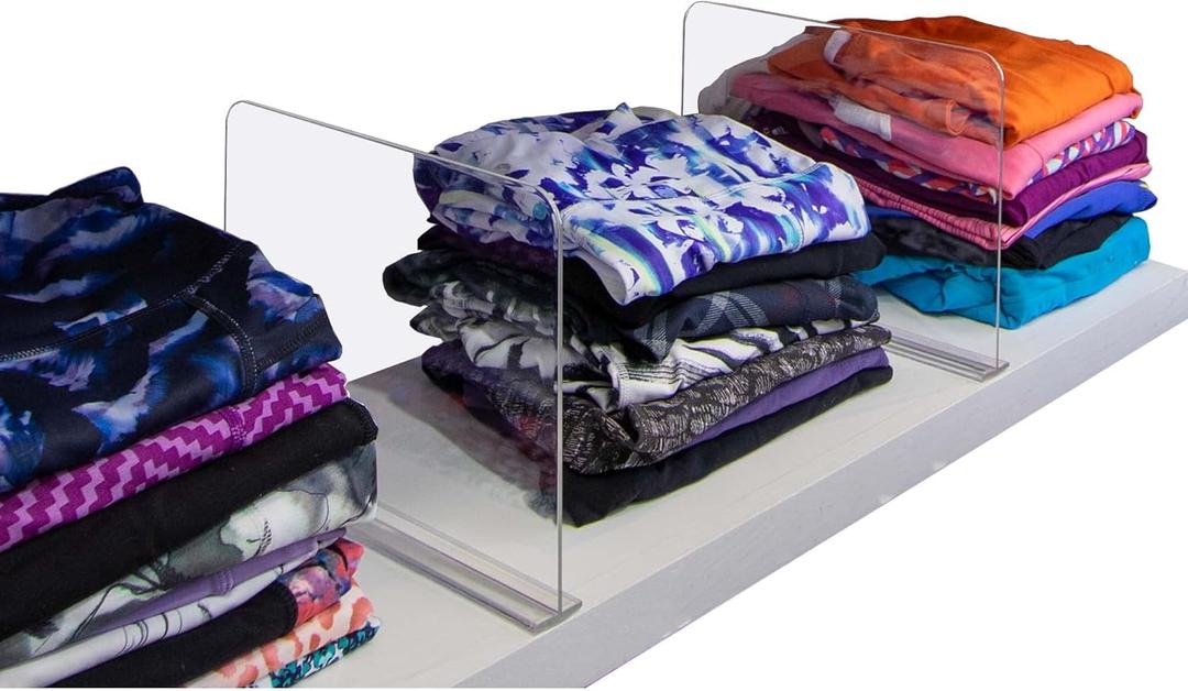 Bee Neat Closet Organization with Acrylic Clear Shelf Dividers - Closet Shelf Organizer for Clothes, Towels, Sweaters, Purses, and Books - Shelf Separators - 2 Pack (8" Tall 11 " Deep)