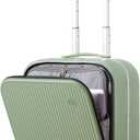 mixi Carry On Luggage, 18'' Suitcases with Spinner Wheels, Rolling Travel Suitcase with Front Laptop Pocket Luggage Aluminum Frame PC Hardside with TSA Lock and Cover, Avocado Green